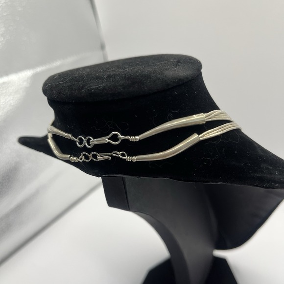 Pair Strand Liquid Silver Bib Necklaces Stamp Sterling Black Beads (Onyx?) 21g - Picture 4 of 16